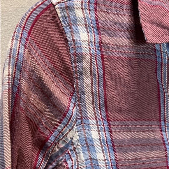 Lightweight Flannel Top - Wine/Burgundy, White, and Periwinkle/Purplish-Blue - Picture 6 of 17